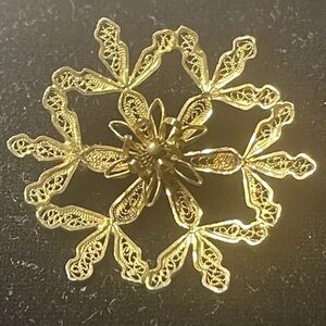 Vintage Topazio Portugal Filigree Stamped Intricate Flower Brooch, 3D Design